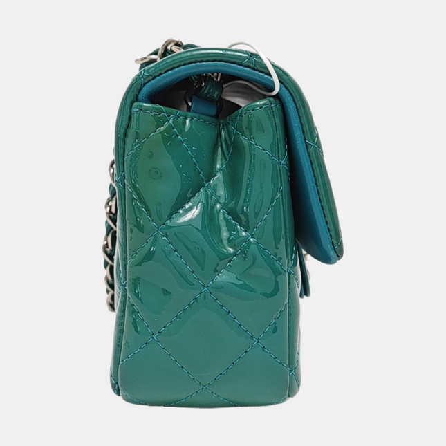 Chanel Classic Flap Rectangular Mini Blue Patent Leather Silver Hardware