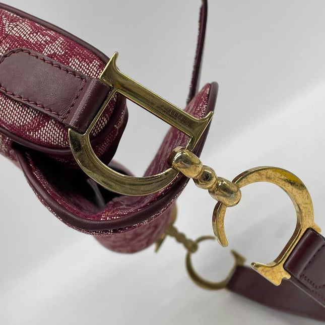 Dior Saddle Vintage Medium Red Burgundy Monogram Oblique Shoulder Bag 2002