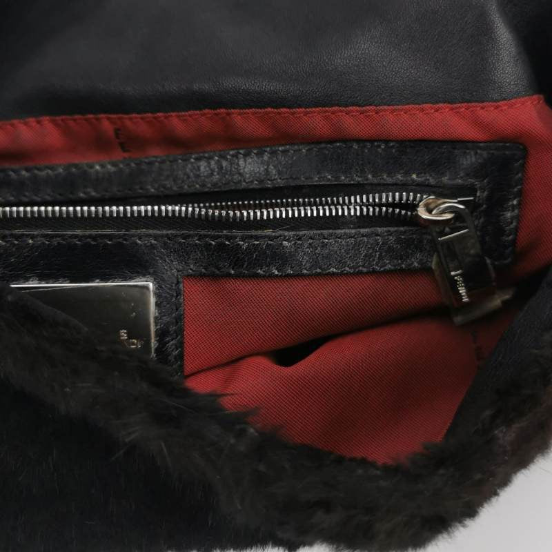 Fendi Mamma Baguette Black Faux Fur Shoulder Bag