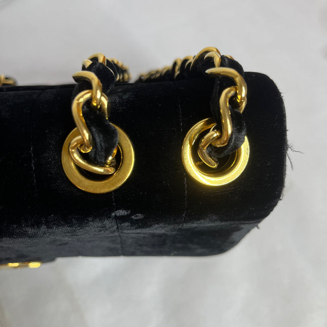 Chanel Classic Flap Maxi Black Velvet Leather Giant Gold CC Logo