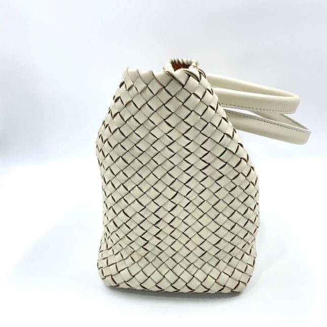 Sold Bottega Veneta Cabat Tote Small/Medium Intreccio Cream White Leather and Suede Lining 32cm