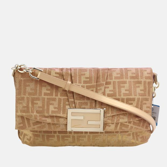 Fendi Iridescent Pink Zucca Print with Crystal Buckle Shoulder Bag-Luxbags