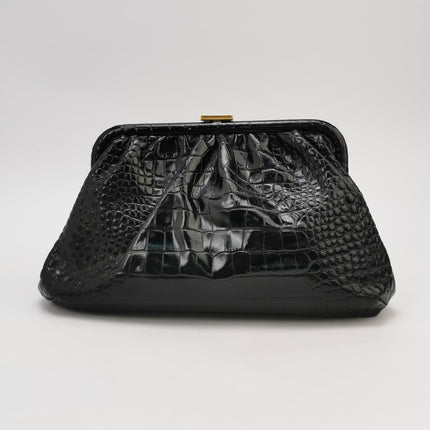 Balenciaga Pouch Black Crocodile Pattern Shiny Calfskin Leather With Strap