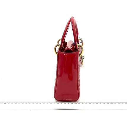 Lady Dior Patent Leather Red Mini handbag with gold hardware