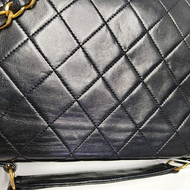 Chanel Vintage Double CC Turnlock Small Black Lambskin Leather 2Way Shoulder Bag