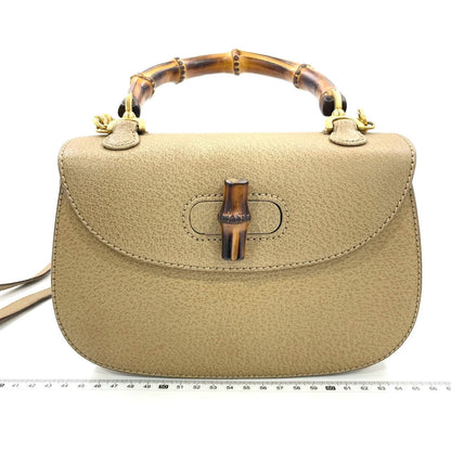 Gucci Bamboo 1947 Top Handle Bag Leather Small Beige with Strap