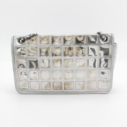 Chanel Ice Cube Chocolate Bar Classic Flap Metallic Silver PVC with Leather