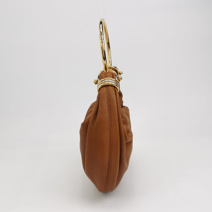 CHLOÉ Bracelet Hobo Embellished Brown Glossed Textured-leather Shoulder Bag
