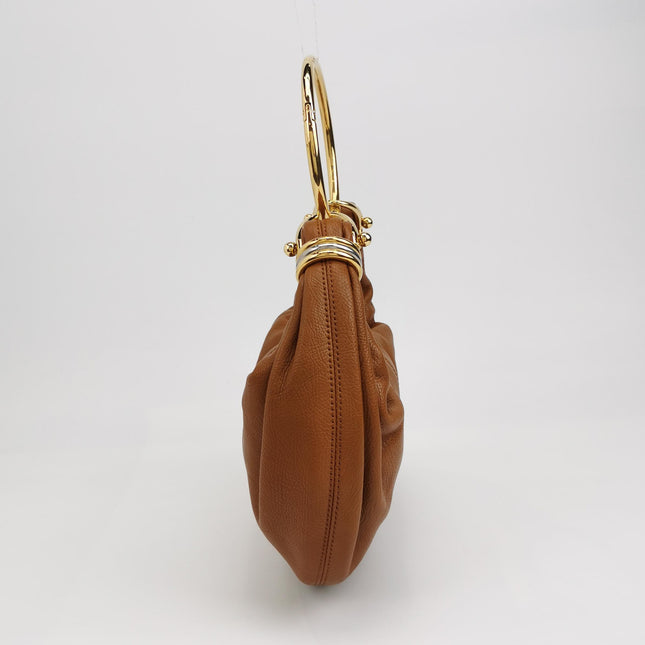 CHLOÉ Bracelet Hobo Embellished Brown Glossed Textured-leather Shoulder Bag