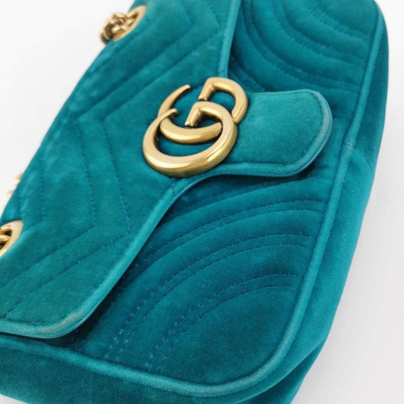 Gucci Marmont Mini Flap Blue Velvet Handbag