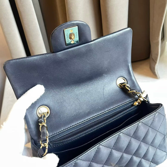 Chanel Classic Flap Rectangular Mini 2015 Navy Lambskin Gold Hardware