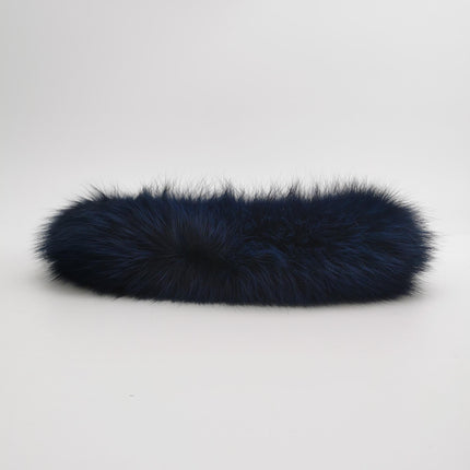 FENDI O Lock Navy Leather and Faux Fur Shoulder Bag