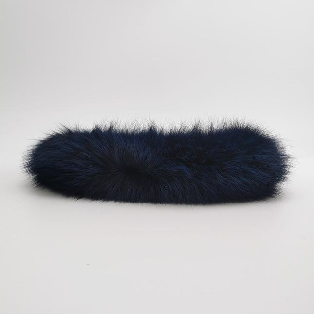 FENDI O Lock Navy Leather and Faux Fur Shoulder Bag