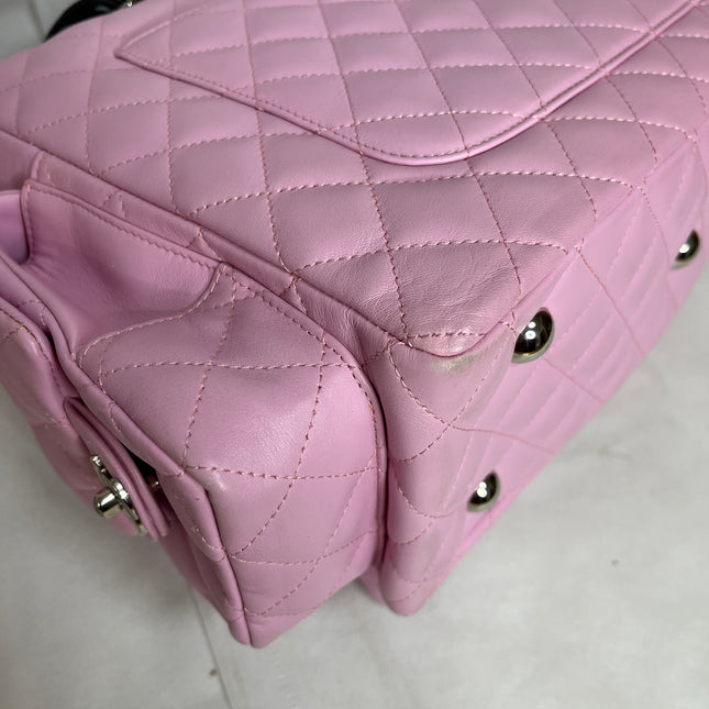 Chanel Cambon Large Pink Calfskin Leather Double Strap Handbag