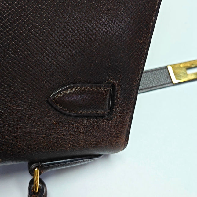 Hermes Kelly 28 Vintage Sellier Dark Brown Epsom Leather Gold Hardware 1990