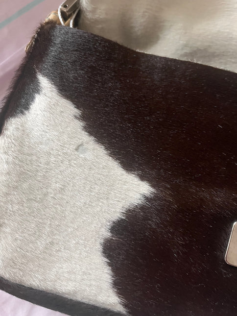Sold Fendi Baguette Pony hair in cow print White with Python Skin Strap and Buckle