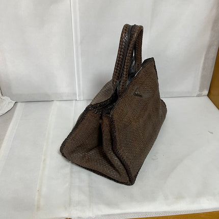 Prada Madras Brown Woven Leather Top Handle Shopping Tote Large