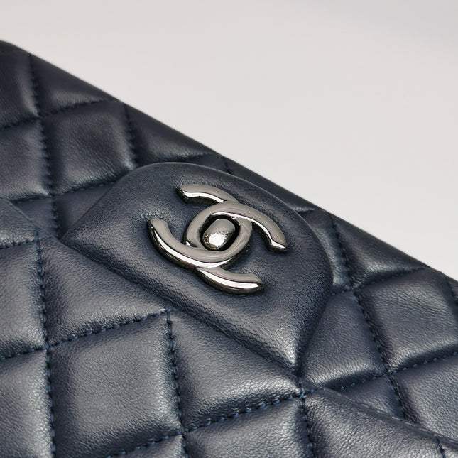 Chanel Classic Flap Mini 2014 Navy Lambskin Leather Silver Hardware