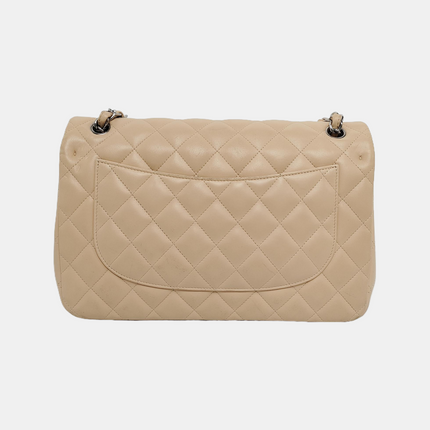 Chanel Classic Flap Jumbo Beige Lambskin Leather Single Flap with Silver Hardware