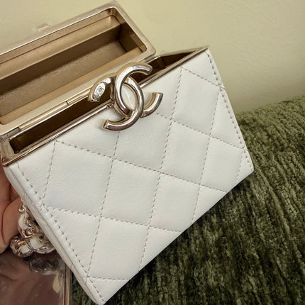 Chanel 22p Mini White Quilted Lambskin Box Clutch Crossbody Bag