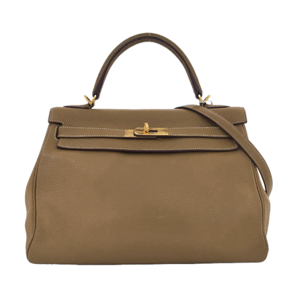 Hermes Kelly 32 Retourne Biscuit Brown Clemence Leather Gold Hardware Double Ring-Luxbags