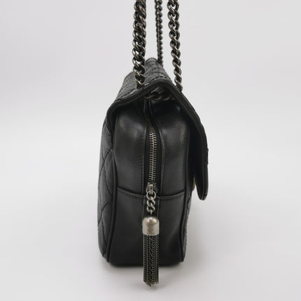 Chanel 2013 Paris-Edinburgh Large Black Flap Calfskin Leather Shoulder Bag