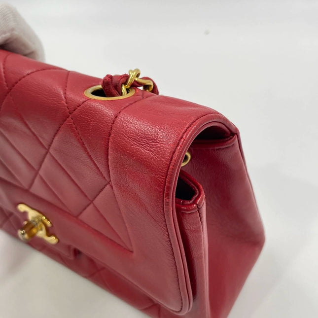 Chanel Diana CC Flap Bag Small Vintage Red Lambskin Leather with 24k Gold HW, 1989-1991