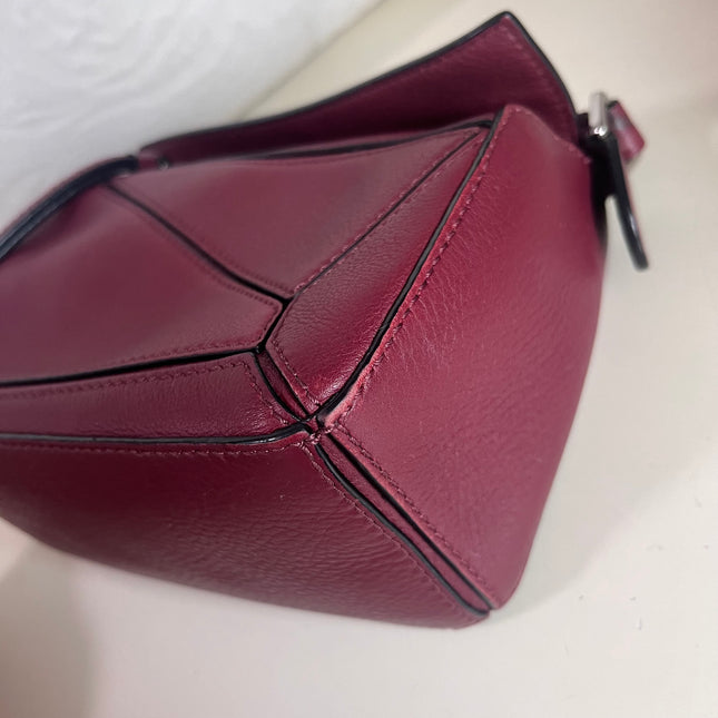 Sold Loewe Puzzle Mini Burgundy Calfskin Leather Crossbody Bag