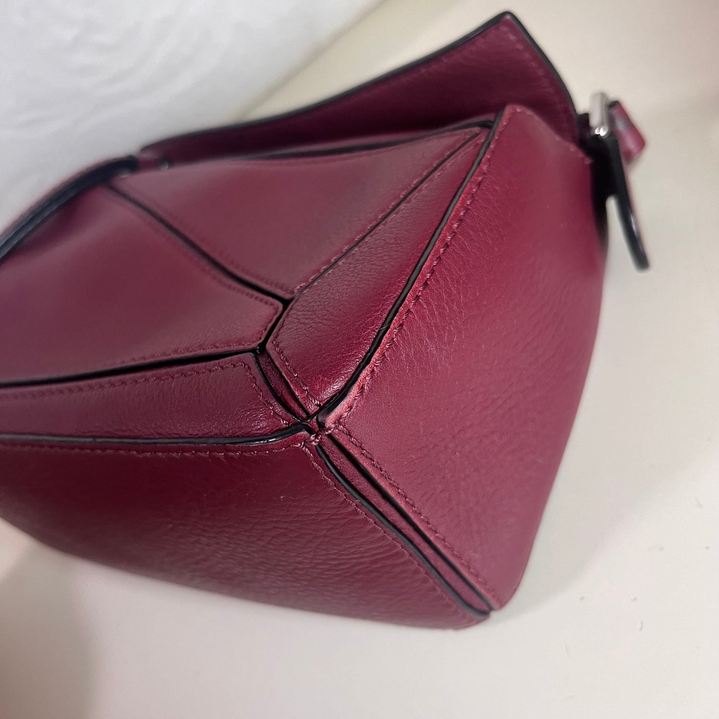 Loewe Puzzle Mini Burgundy Calfskin Leather Crossbody Bag