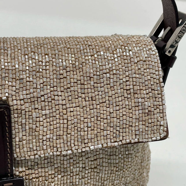 Fendi Baguette Shoulder bag with Glitter Beige Beads
