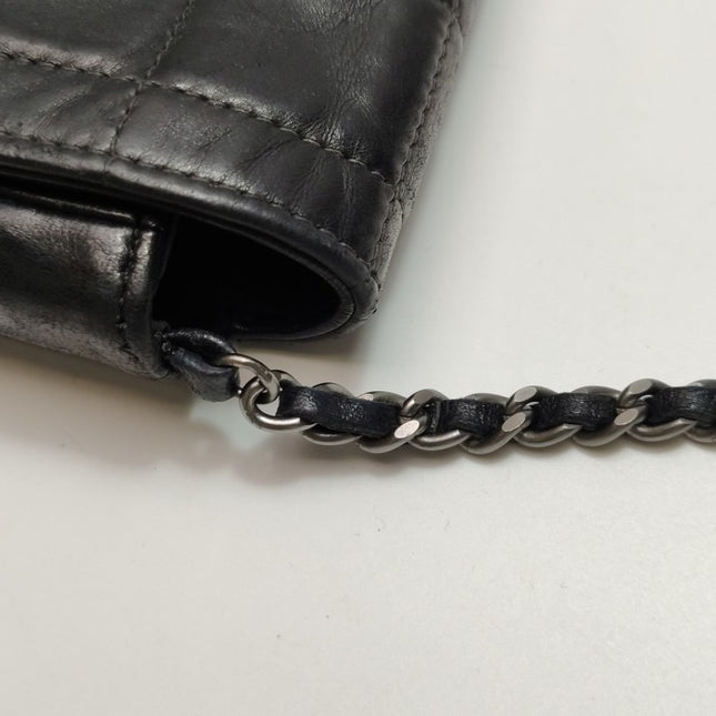 Chanel East West Chocolate Bar Black Leather Silver Hardware, 2000-2002