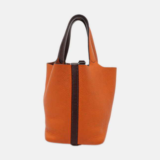 Hermes Picotin 18 Orange  Brown Strap Clemence Taurillon Leather 2003