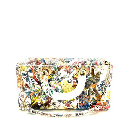 Lady D-Joy Medium Bird and Flower Embroidery Calfskin Leather