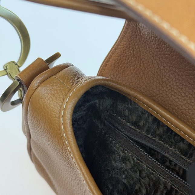 Dior Vintage Double Saddle Brown Leather Gold-tone Hardware