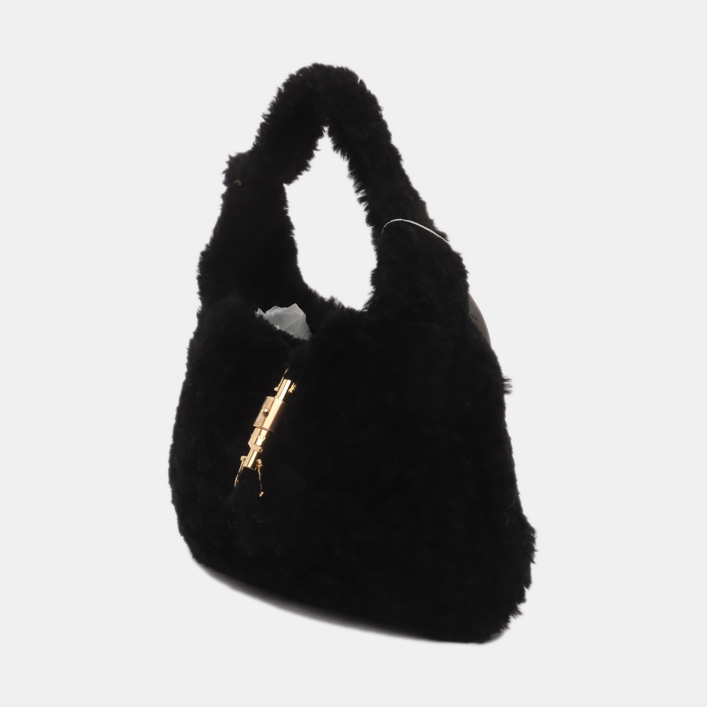 Gucci Jackie 1961 Black Fluffy Shearling Bag Small