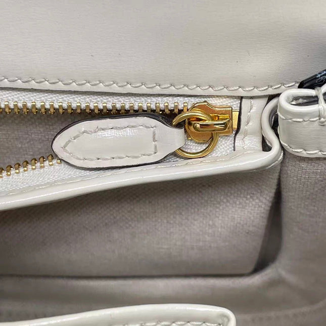 Gucci Bamboo 1947 Top Handle Bag Small White Box Leather Canvas Strap