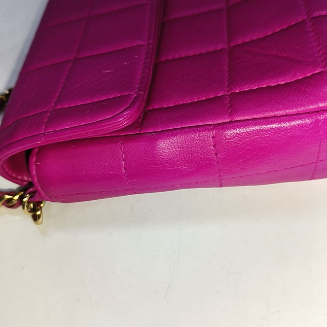 Chanel East West Chocolate Bar Fuchsia Pink Leather 24k Gold hardware