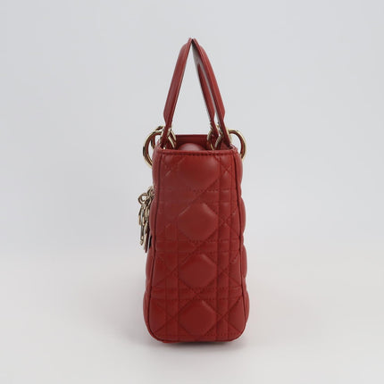 Lady Dior Small My Abcdior Red Lambskin Cannage Leather Gold Hardware
