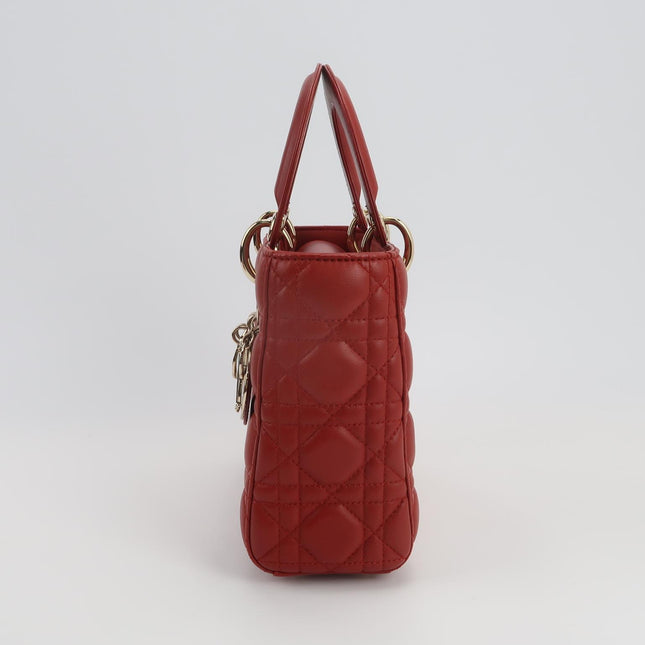 Lady Dior Small My Abcdior Red Lambskin Cannage Leather Gold Hardware