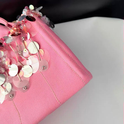 Prada Canape Small Pink Canvas with Sequins Top Handle Bag with Strap Rare