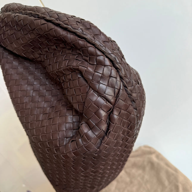Sold Bottega Veneta Belly Hobo Intreccio Lambskin Leather Dark Chocolate Brown Large 50cm