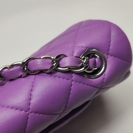 Chanel Classic Flap Mini Purple Lambskin Leather Silver Hardware