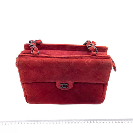 Chanel Vintage Shoulder Bag Burgundy Suede Leather Gunmetal Hardware 2000-02