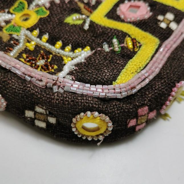 Fendi Baguette Vintage Brown Canvas with embroidery sequins mirrors and tassels