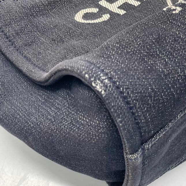 Chanel Deauville Tote Navy Denim Cloth Leather Chain Strap Small 34cm