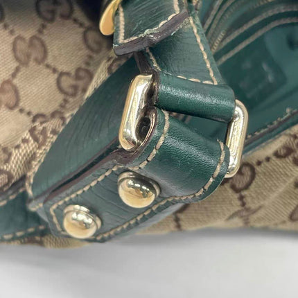 Gucci Large Vintage Green Leather and Monogram Side Horsebit Shoulder Bag