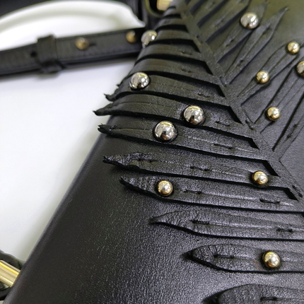 Versace Black Leather Applique Studded Flap Top Handle Crossbody Bag