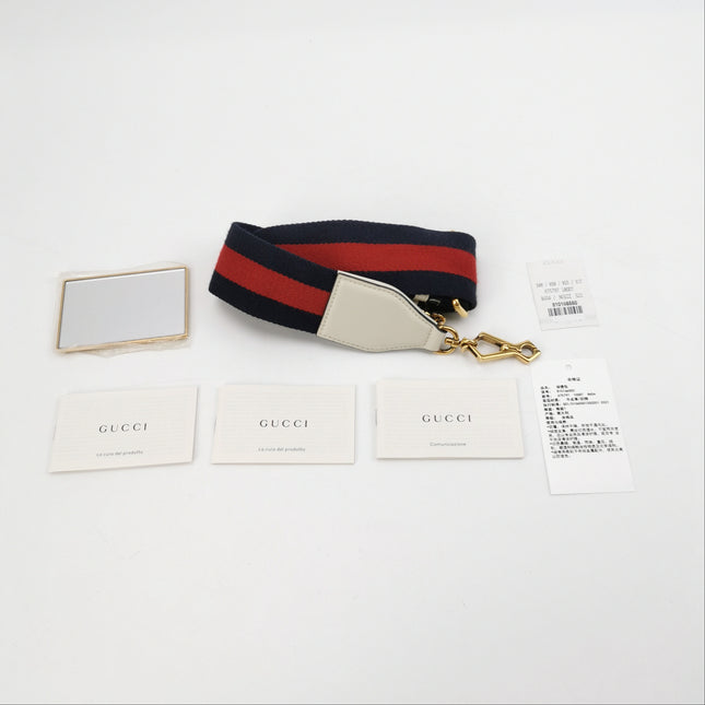 Gucci Bamboo 1947 Top Handle Bag Small White Box Leather Canvas Strap