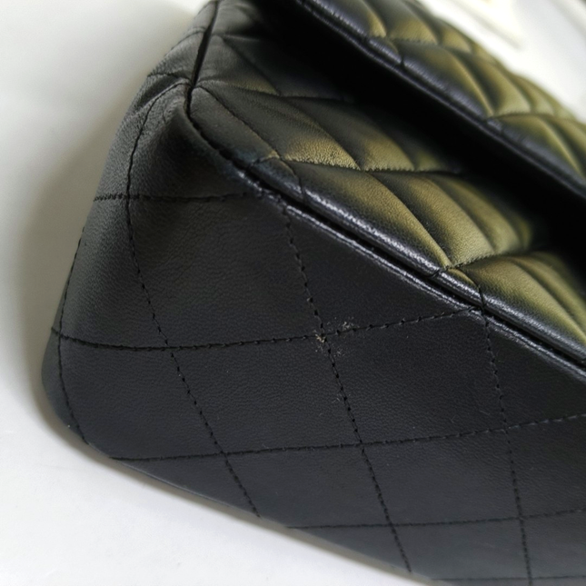 Chanel Timeless Classic Flap Medium Black Lambskin Leather Silver Hardware