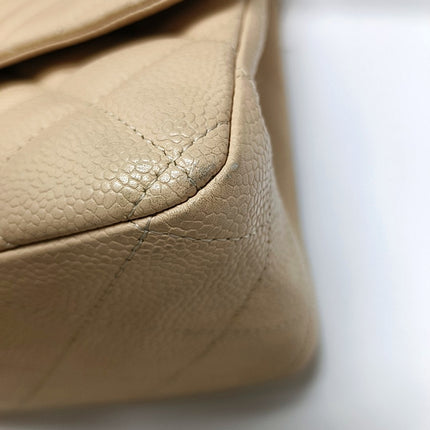 Chanel Classic Flap Jumbo Beige Caviar Leather Single Flap Silver Hardware